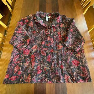 Coldwater Creek 3X Floral Design Sheer Overshirt Blouse